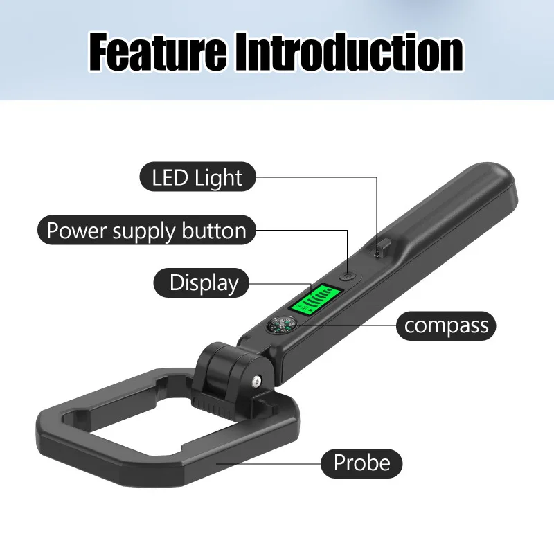 Handheld Foldable Metal Detector with Compass LCD Display High‑Precision Treasure Hunting Detector