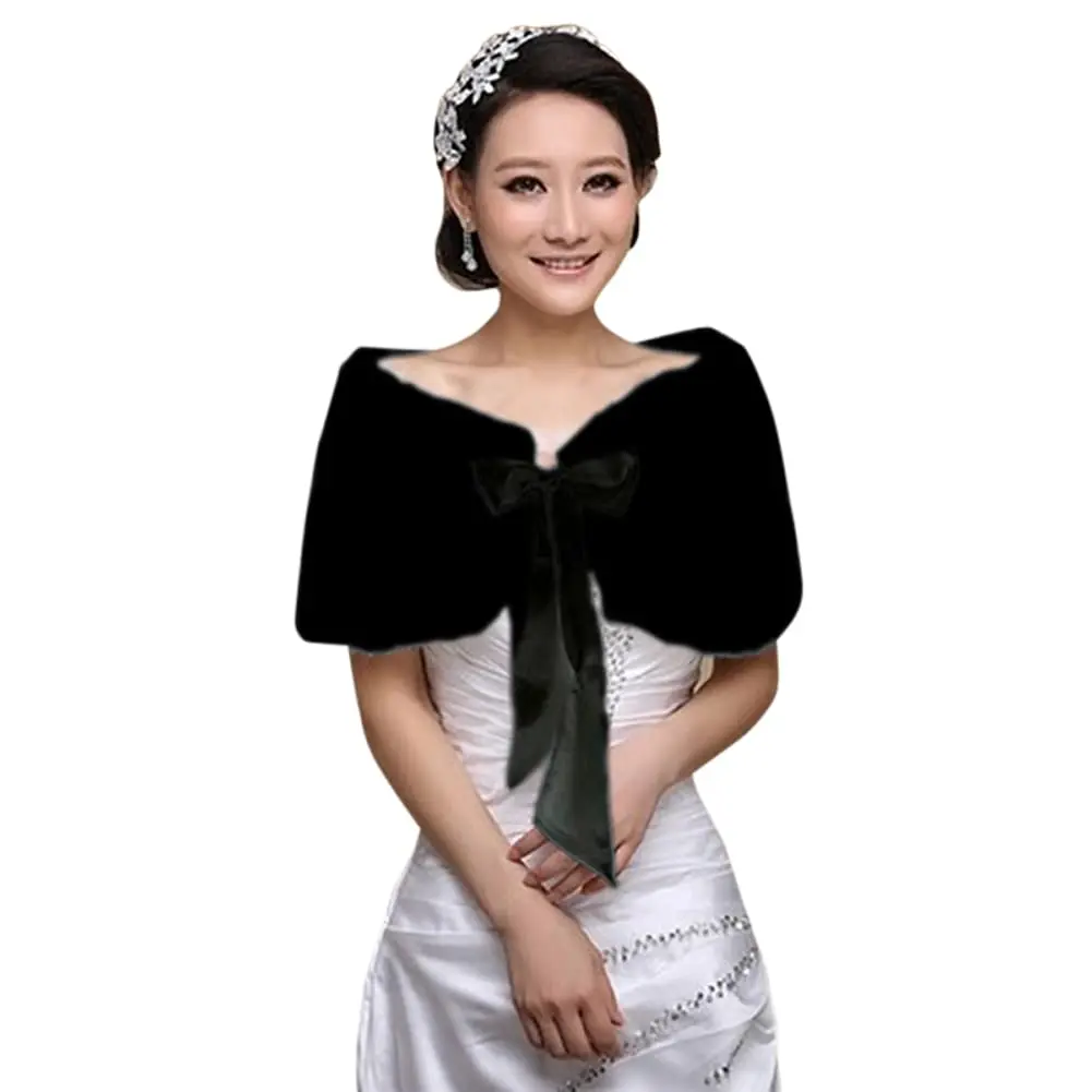 Women\'s Bridal Wedding Faux Fur Shawls and Wraps Furry Scarf Sleeveless Stoles with Tie Ribbon for Bride Bridesmaids