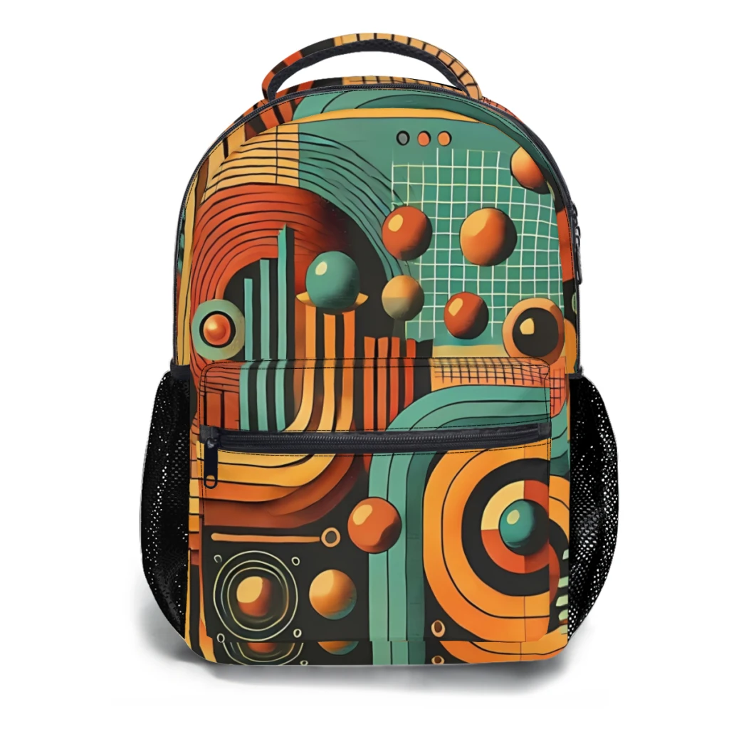 Nostalgische Retro Futurisme Abstract Ontwerp Bedrukt Lichtgewicht Casual Jeugdrugzak Schooltas Voor Kinderen