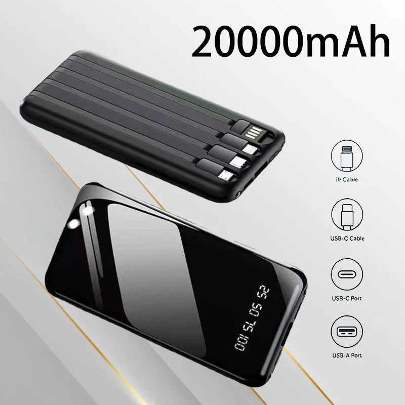 4 Built-in Cables Power Bank 10000mAh 20000mAh High Capacity Portable Outdoor Charger for Mobile Phones Charging Use