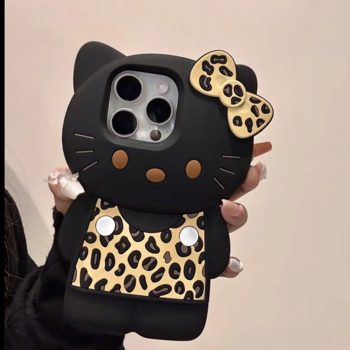 Cartoon Leopard Print Bow Cute Hello Kitty Phone Case for iPhone 16 Pro Max iPhone 15 Pro 14 Pro Max 13 New Silicone Phone Case