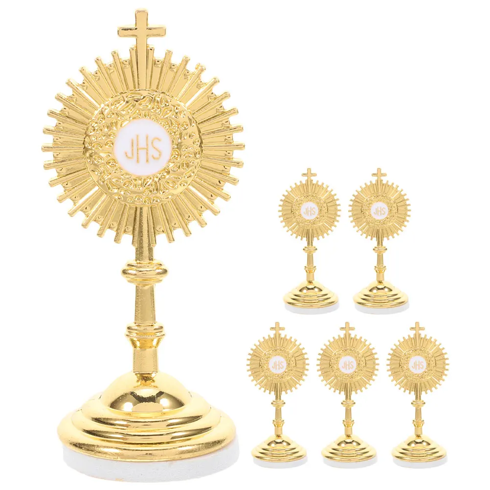 

6 Pcs Home Religious Statues Ornaments Standing Cross for Chapels Golden Zinc Alloy