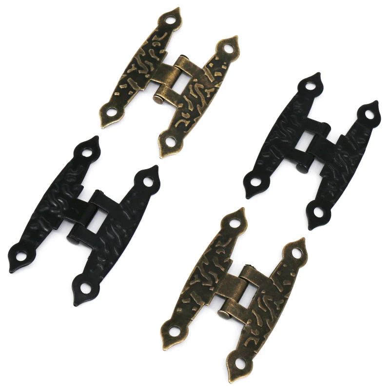 8pcs H-Shape Vintage Furniture Hinges for Cabinet Jewelry Luggage - Includes Screws 65x36mm Size