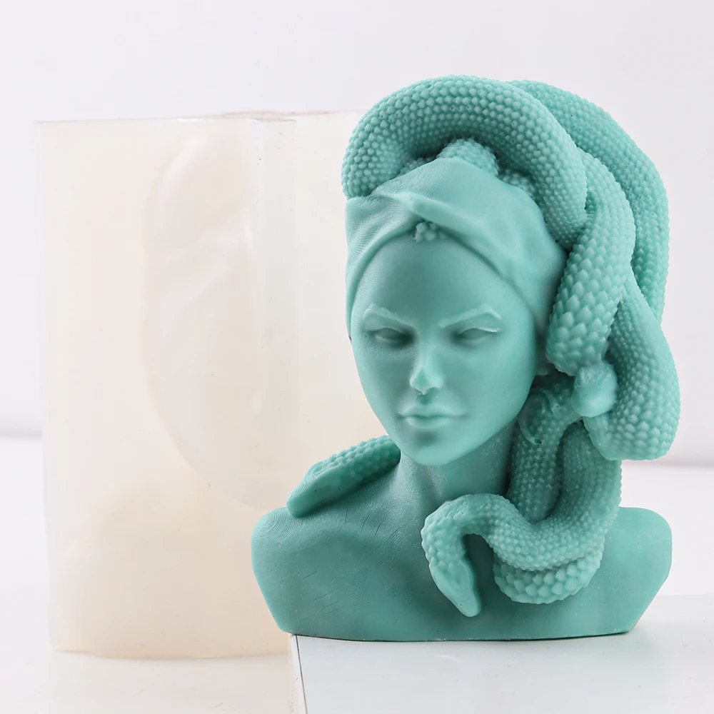 

3D Medusa Silicone Candle Mold Snake Head Women`Sculpture Soy Wax Resin Soap Plaster Mould Handmade Scented Candle Making Molds