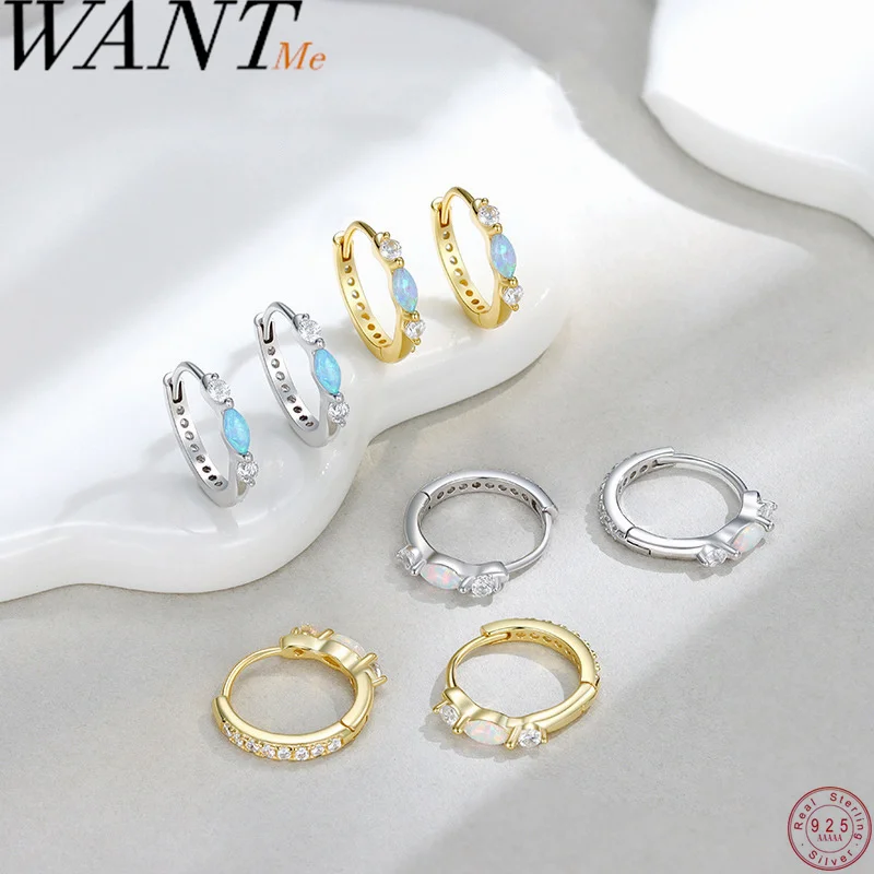 

WANTME 925 Sterling Silver Luxury Opal Gemstone Circle Huggies Ear Hoop Earrings for Women Fashion Elegant Charms Party Jewelry