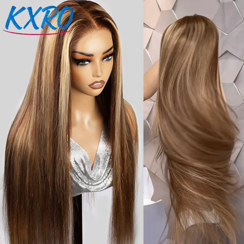 P4/27 Highlight Perücke Echthaar 13x4 Knochenglatte Lace Front Perücken Ombre Honigblonde Farbige Perücke Vorgezupft Mit Baby Hair