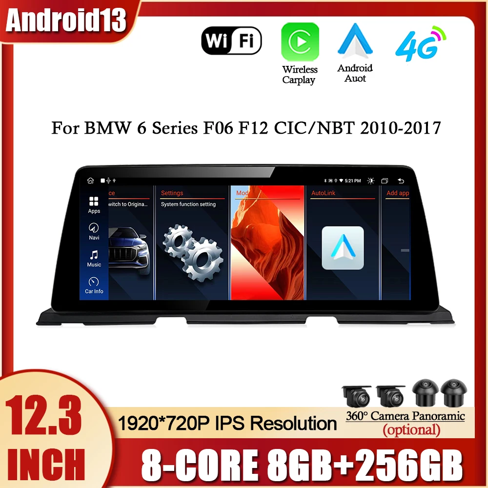 12.3''1920X720p Android13 For BMW 6 Series F06 F12 CIC/NBT 2010 - 2017 Auto Multimedia Player Carplay Radio GPS Navigation DSP