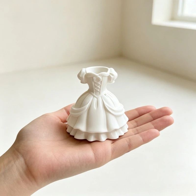 3D Printed White Princess Lolita Dress Pen Holder Resin Desk Storage Vase Cute Desktop Home Office Decor