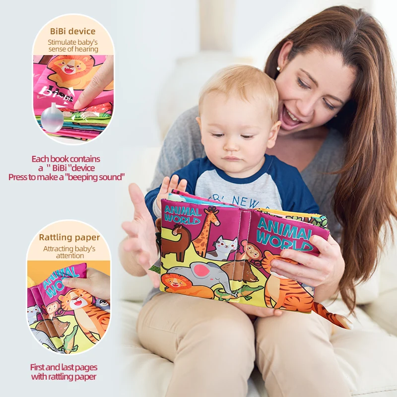 Childrens Cloth Book Six Pages Soft Washable Tearable Toys Cute Animal Tail Cloth Book Educational Toys Birthday Gift
