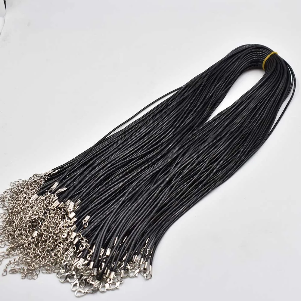 Großhandel 1,5mm 2mm 45cm 60cm Schwarze gemischte Wachslederschnur Halskette Seilkette Karabinerverschluss DIY Schmuckzubehör 100 Stück/Lot – Detail 7