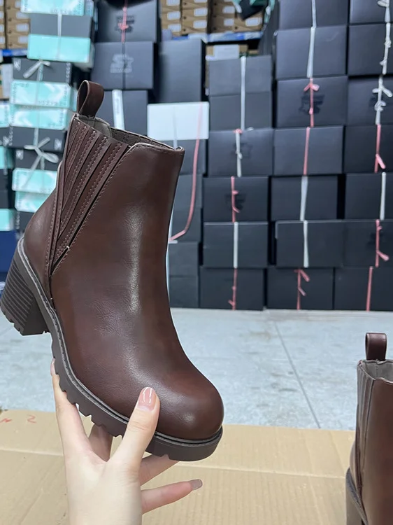 

Faionable round Toe Color Thi Heel High Heel Boot Tube Commuter ort Boot Faion New Sle Women's Ankle Boots