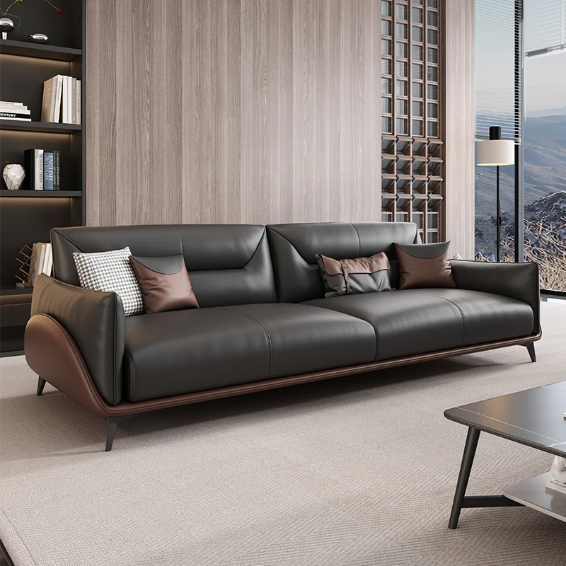 

Nordic Modern Business Reception Office Sofa Set Simple Three-Person Leather Sofa with Tea Table for Office Negotiations