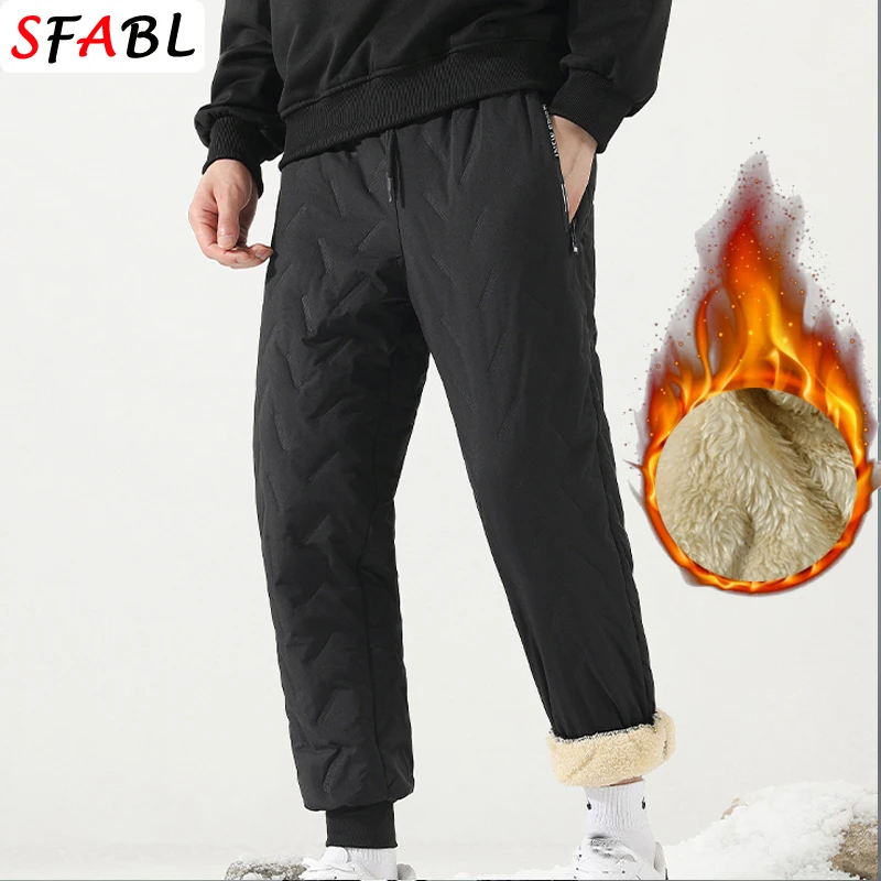 Thick Warm Pants Men Winter Waterproof Windproof Outdoor Sports Fleece Lining Trousers Men Pants Winter Thick Fleece Sweatpants