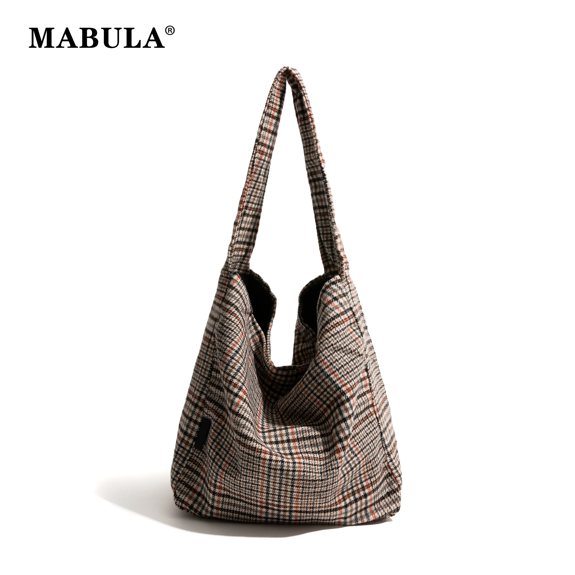 MABULA Ladies Woolen Shoulder Bag Scottish Pattern Purse Sling Bags Vintage Plaid Female Extra Large Capacity Women Shopping Bag