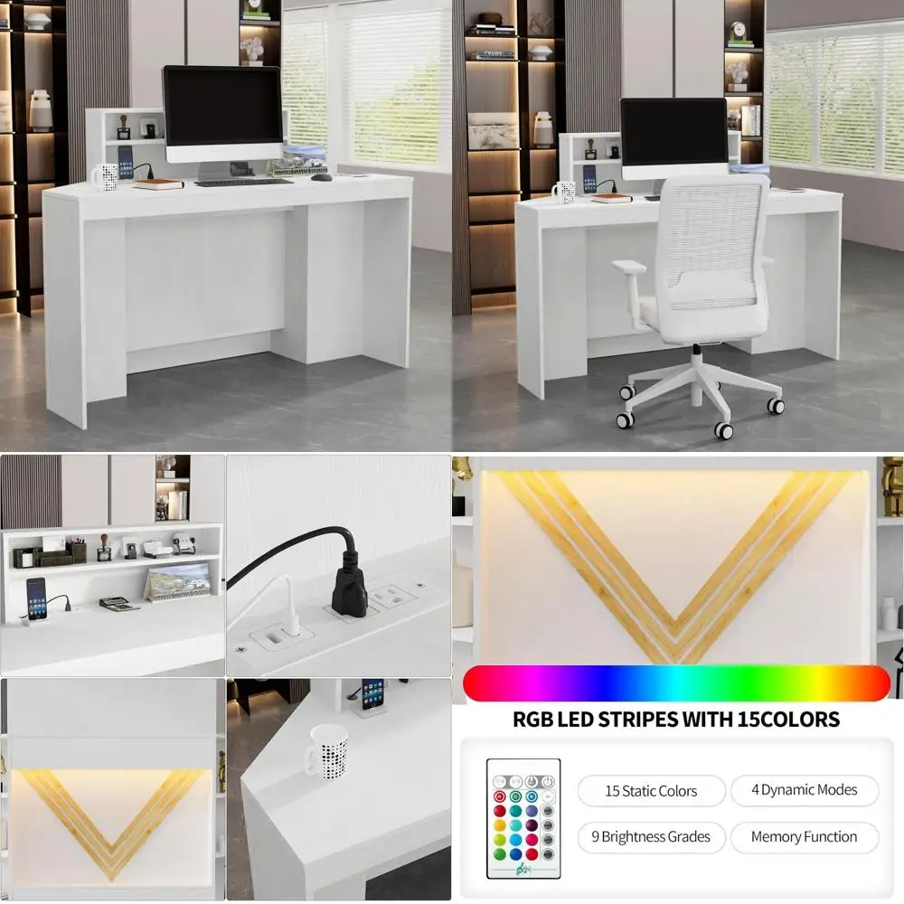 

Современная белая стойка ресепшн со светодиодной подсветкой и витриной, 55.1Ш x 21.2Г x 39.3В (дюймы)