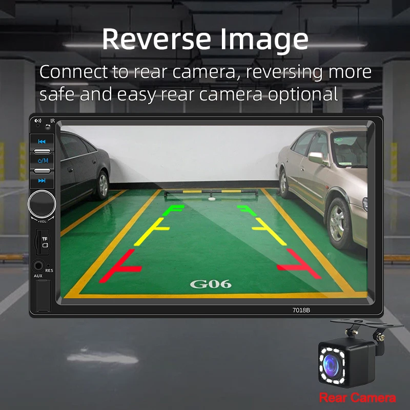 راديو سيارة Hippcron 2Din مقاس 7 بوصة مشغل فيديو للوسائط المتعددة مع كاميرا خلفية تدعم مدخل AUX USB/TF-Card عالمي للمركبات 12 فولت