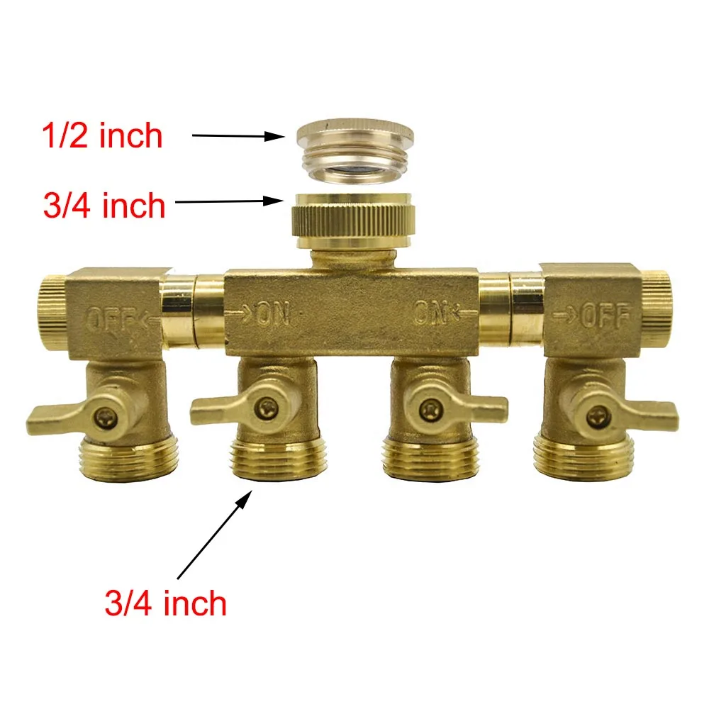 

【Hot】1pc Female Thread 1/2" 3/4" Brass 4 Way Diverter Hose BSP/NH Y Type Connector Faucet Hose Water Splitter Rotate 360 Degrees