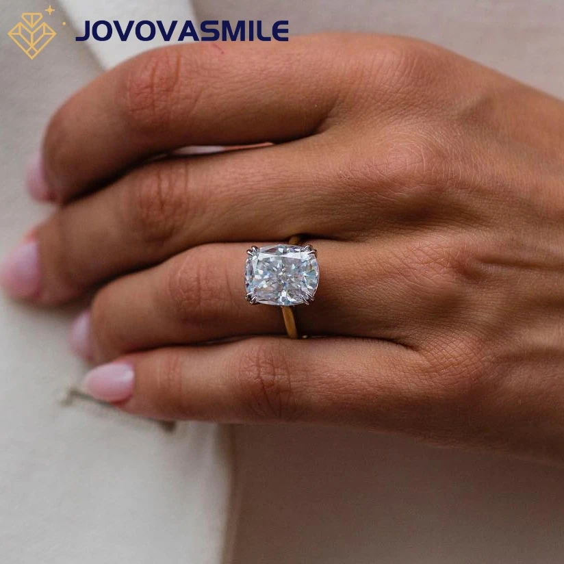 JOVOVASMILE 7.7 Carat Moissanite 12.75X10.25Mm Crushed Ice Cushion Cut 2Mm Solitaire Band 18K Yellow Gold Setting for Woman