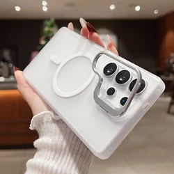 Magnetic Transparent Metal Lens Stand Matte Case For Samsung Galaxy S25 S24 S23 S22 Ultra FE Plus Acrylic Clear Shockproof Cover