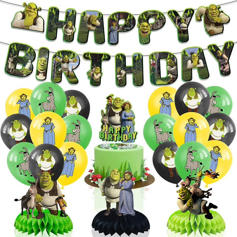 Movie Shreke Theme Kids Birthday Party Balloon Decorations Boy Baby Shower Party Banner Cake Topper DIY Supplies Toys