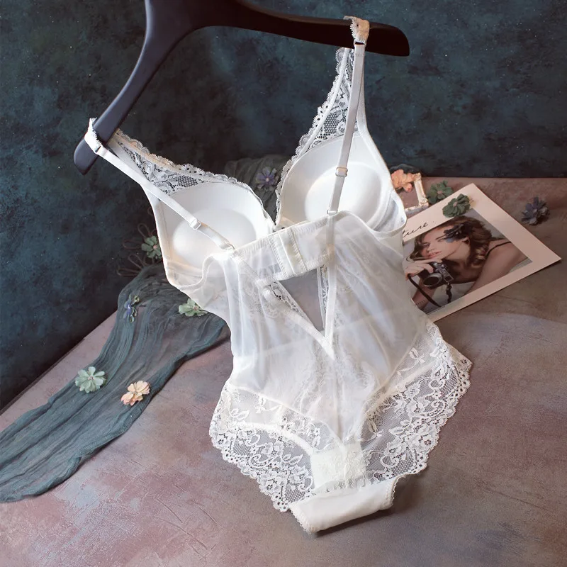 Body de encaje sexy con tirantes huecos para mujer, lencería, top moldeador, sujetador, ropa de casa con estampado floral de ...