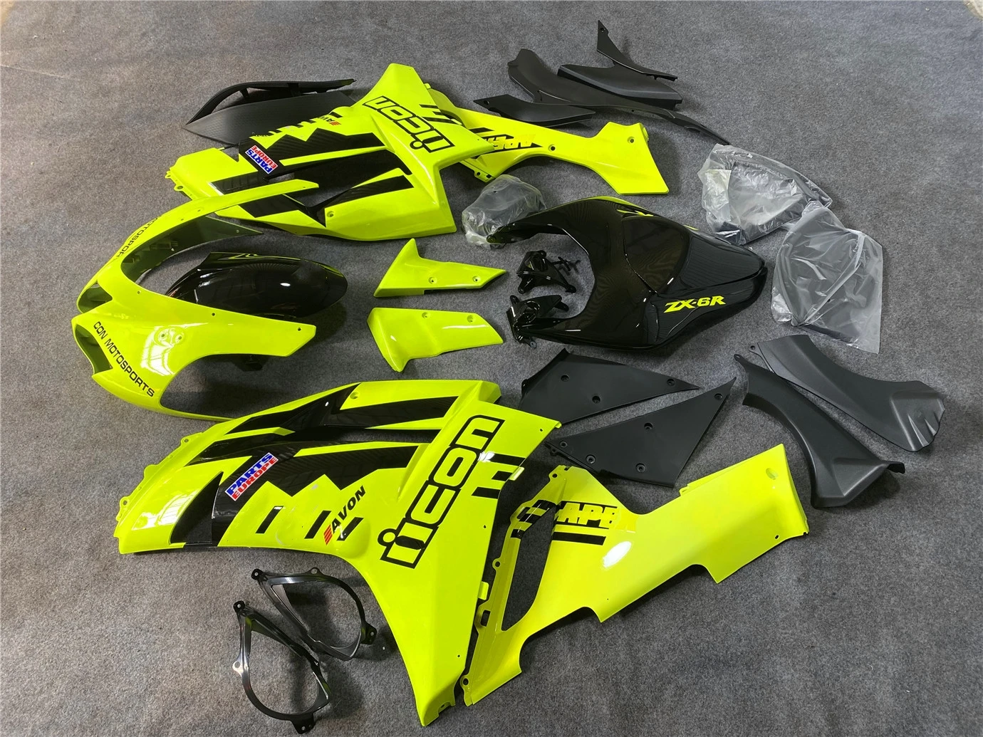 Motorcycle Fairing Kit Suitable for Kawasaki ZX-6R 07-08 6R 636 2007 2008 Fairing Fluorescent Yellow Black