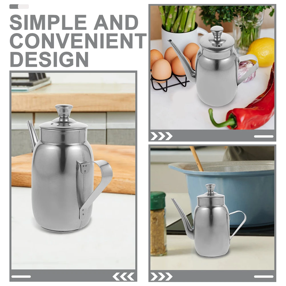 

Stainless Steel Oil Pot Oil Container Kitchen Dispenser Thickened Handle Pouring Spout Cooking Vinegar Sauce Storage Bottle