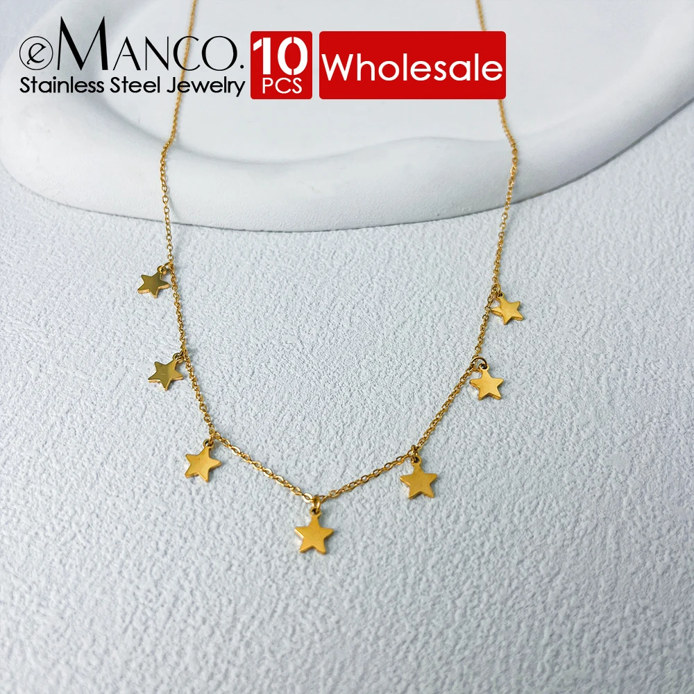 

eManco 10PCS Star Moon Choker Women's stainless steel gold-plated for Pendant Necklaces Simple Ladies Pentagon-Star Jewelry