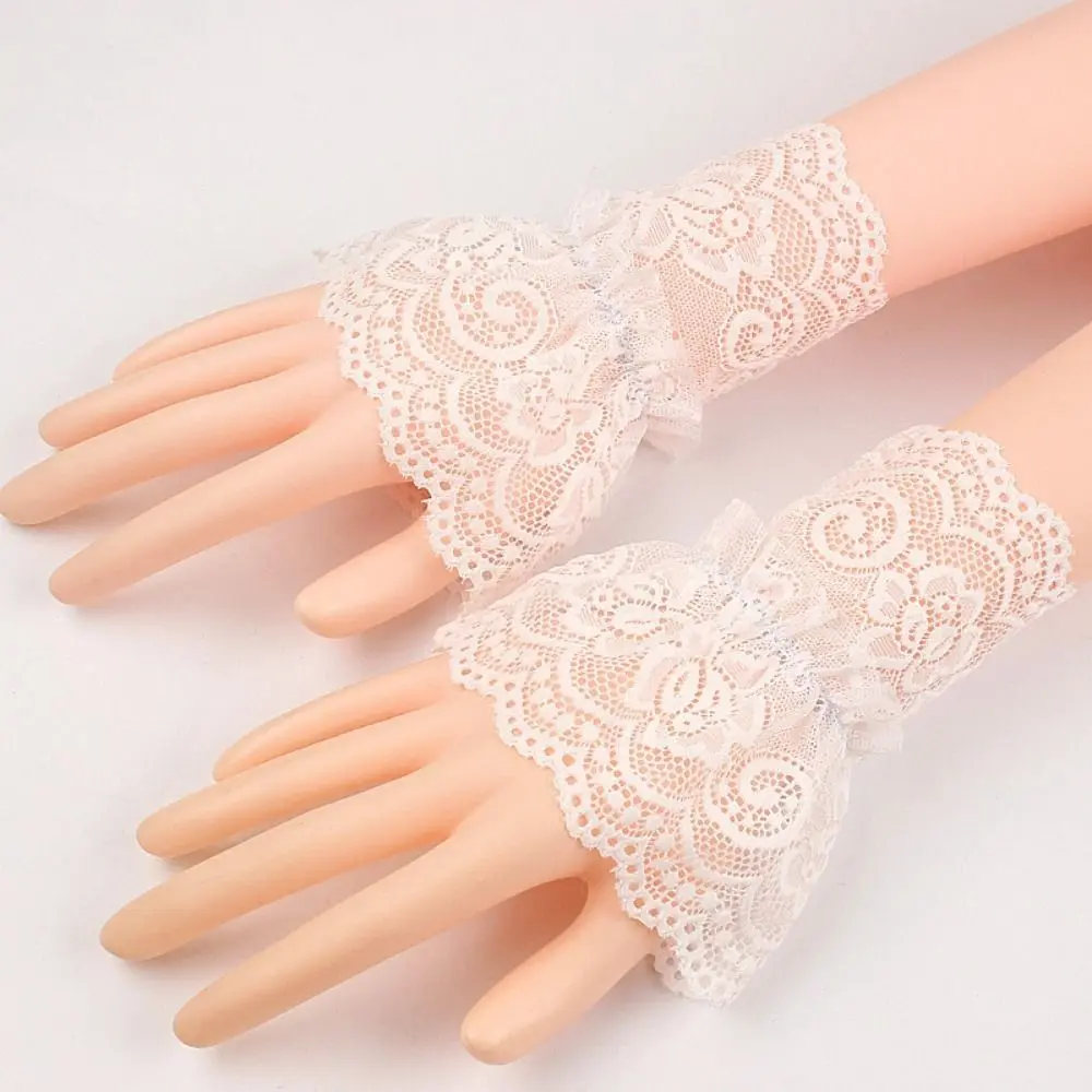 1Pair Universal Gloves Sweater Decorative Scar Cover Detachable Sleeve Cuffs Lace Cuffs Fake Sleeve Ruffles Elbow Sleeve