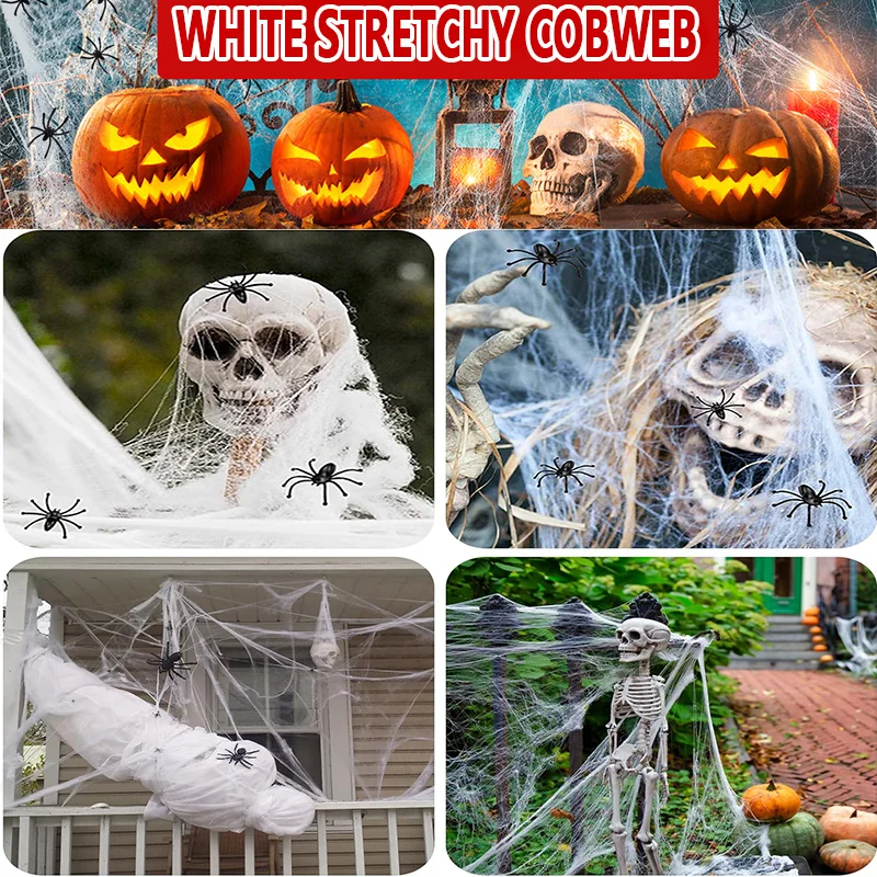 

Искусственная паутина на Хэллоуин, украшения, эластичная паутина, страшный реквизит для вечеринки для бара, дом с привидениями, сцена, страшный декоративный реквизит
