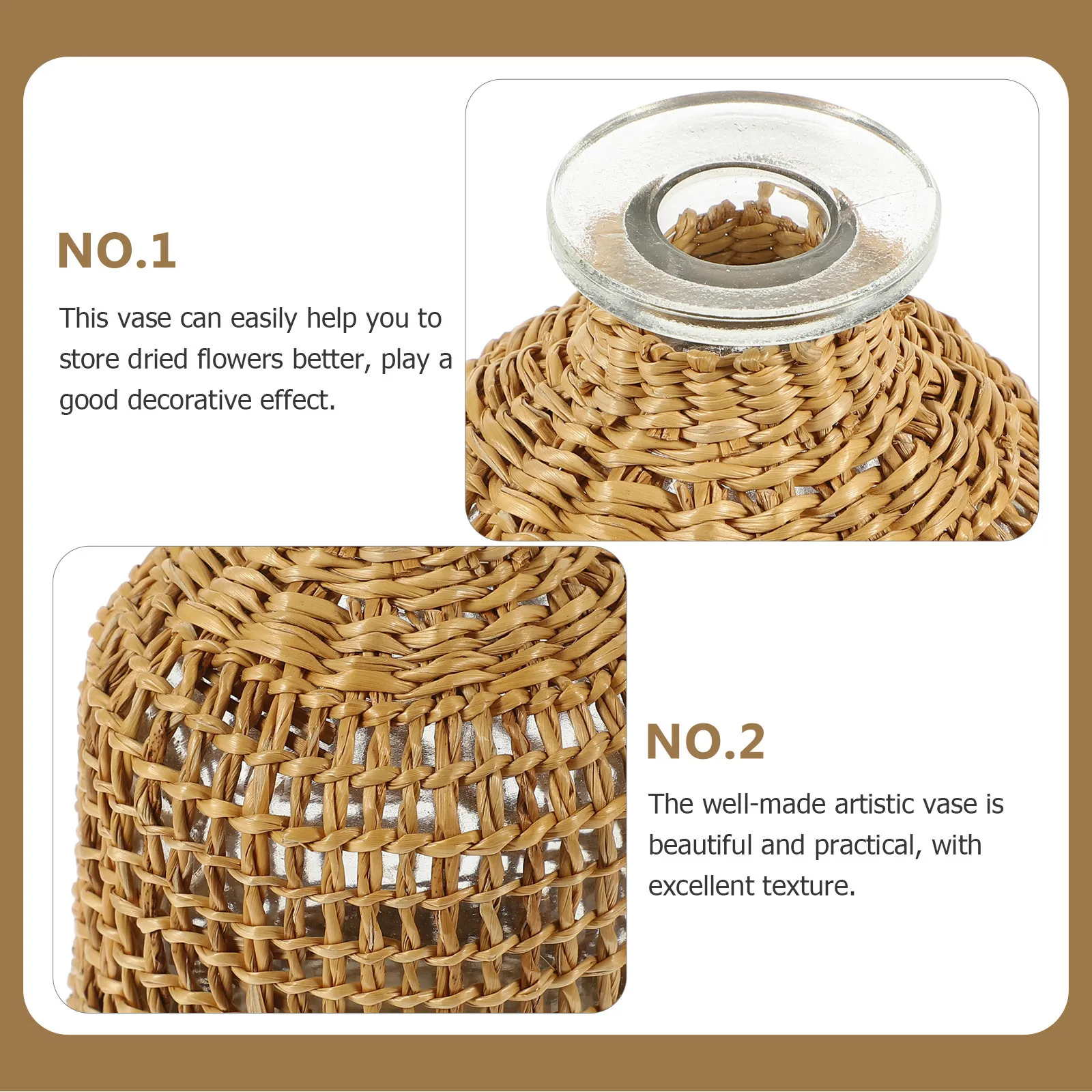 

Rattan Woven Flower Vase Glass Container Rustic Rope Net Decorative Vase Simple Table Flower Pot Woven Planter