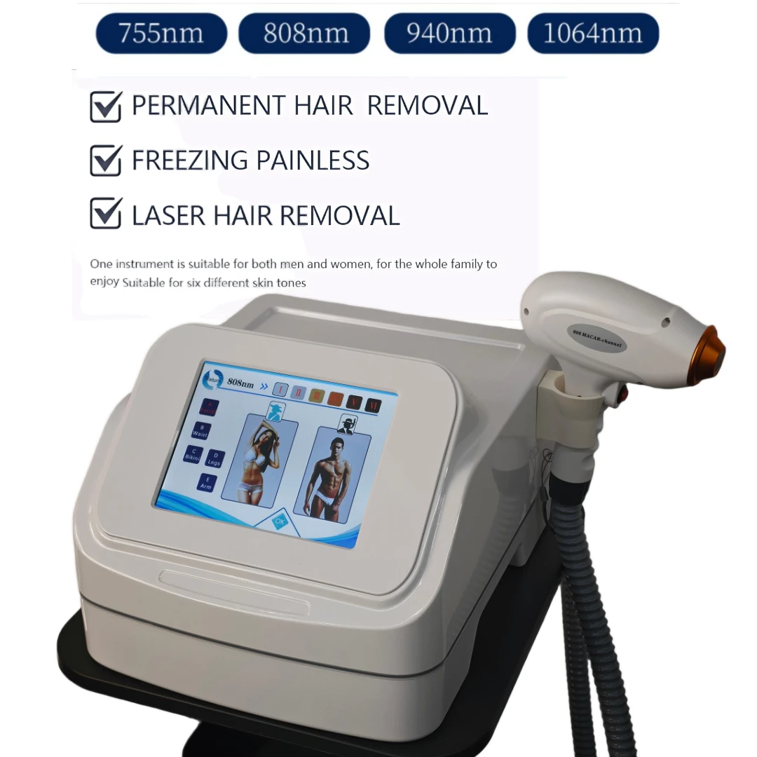 

Профессиональный диодный лазер для удаления волос с 4 длинами волн 755/808/940/1064 нм – технология охлаждения Ice Cooling, без необходимости использования геля, перманентный эффект