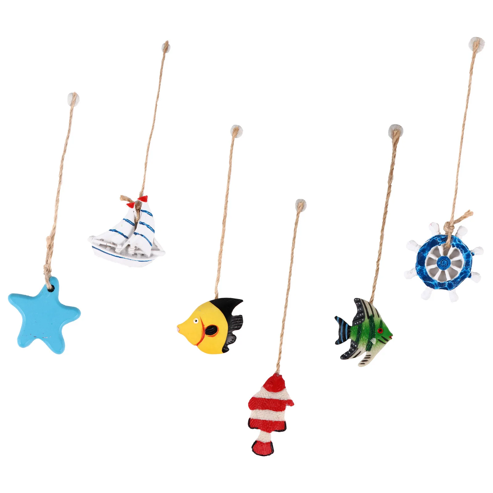 

6Pcs Delicate Pendant Set Mediterranean Hanging Ornaments Wooden Fish Home Decoration Safe Material Fashionable Gift