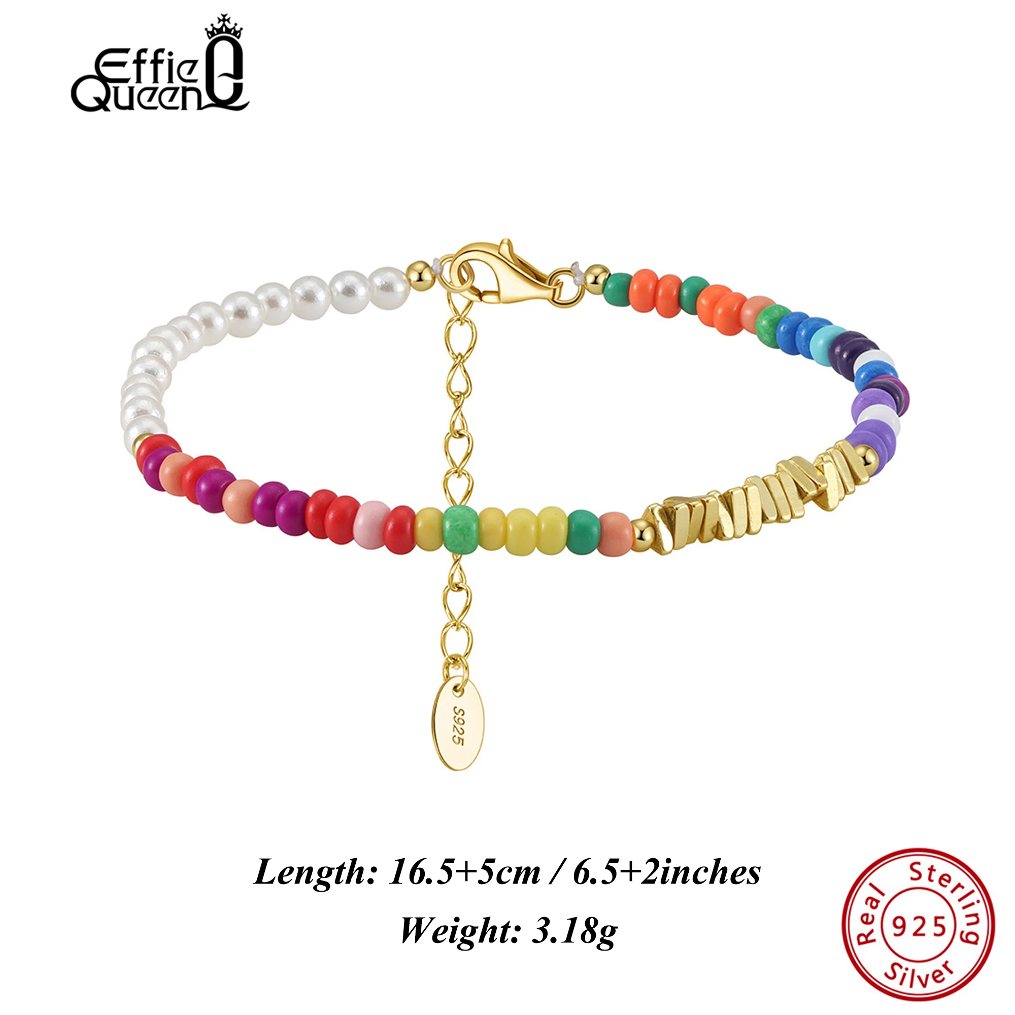

EFFIE QUEEN 925 Sterling Silver White Shell Pearl With Colorful Beads Ornament Color Mixing Design New Item Hand Accessory PSB07