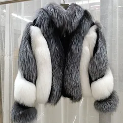 Cappotto invernale donna vera pelliccia di volpe vera pelliccia di coniglio Rex cappotti spessi caldo naturale genuino argento pelliccia di volpe soprabito Luxury Street