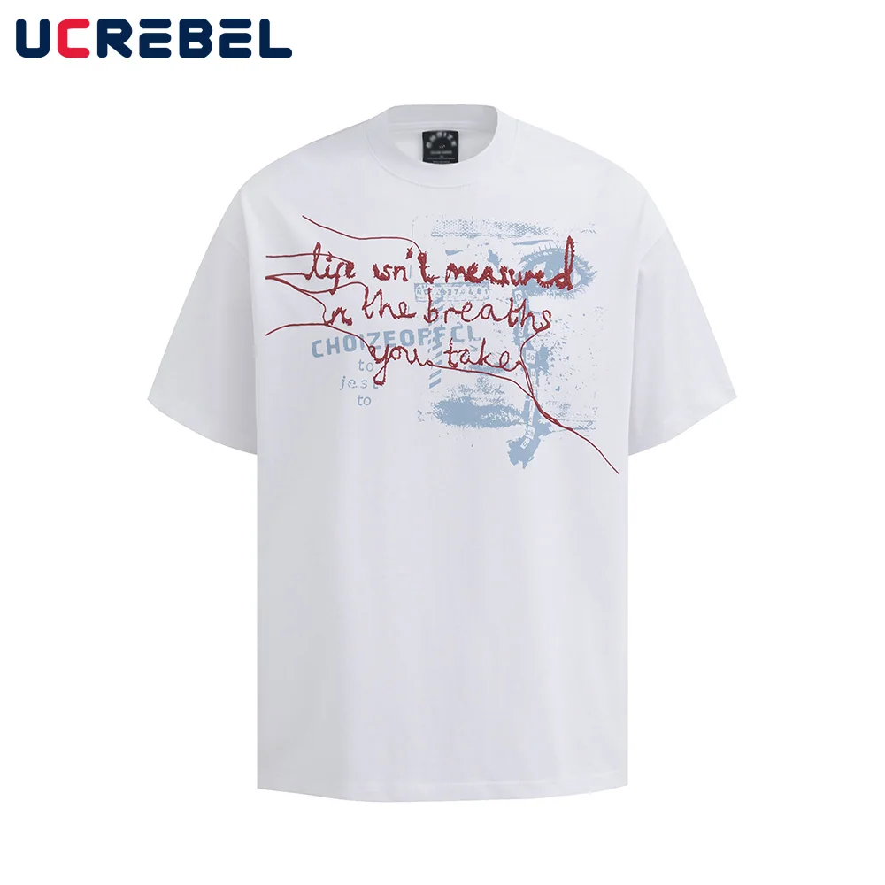 

Foaming Printing Letter Short Sleeve T-shirt Mens Print High Street Summer Cotton Half-Sleeve Crew Neck Tee Men