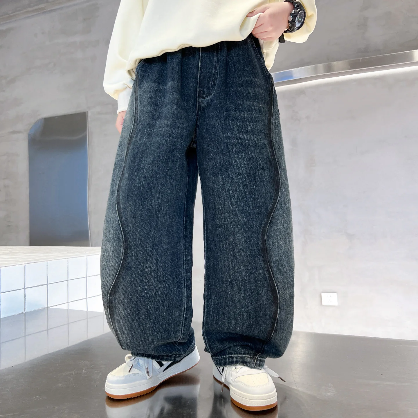 Children's Wide Leg Jeans Teen Boys Loose Long Trousers Spring Autumn Fashionable Cotton Denim Mid-Tall Kids Stylish Pants
