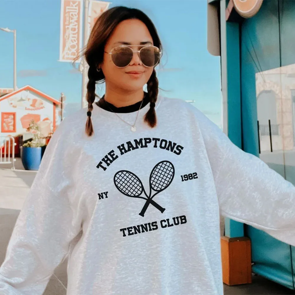 LISM Y2k sweatshirt Hamptons Tennis Club Y2K Crewneck Pullover Women Thick Fleece Warm Sweatshirts Vintage Style Casual Jumper