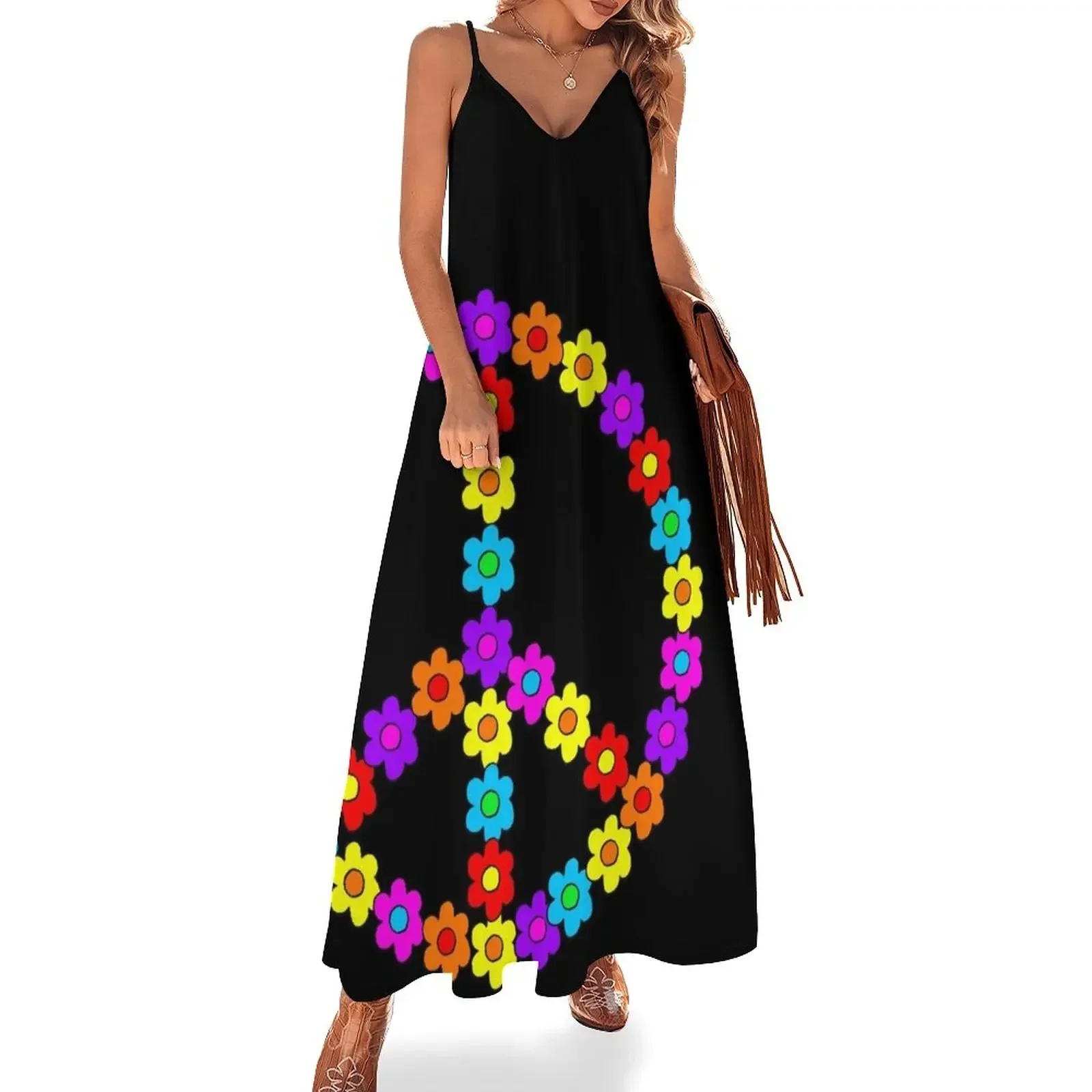 

Pop Flower Peace Sign Sleeveless Dress Beachwear elegant dresses plus sizes Dress