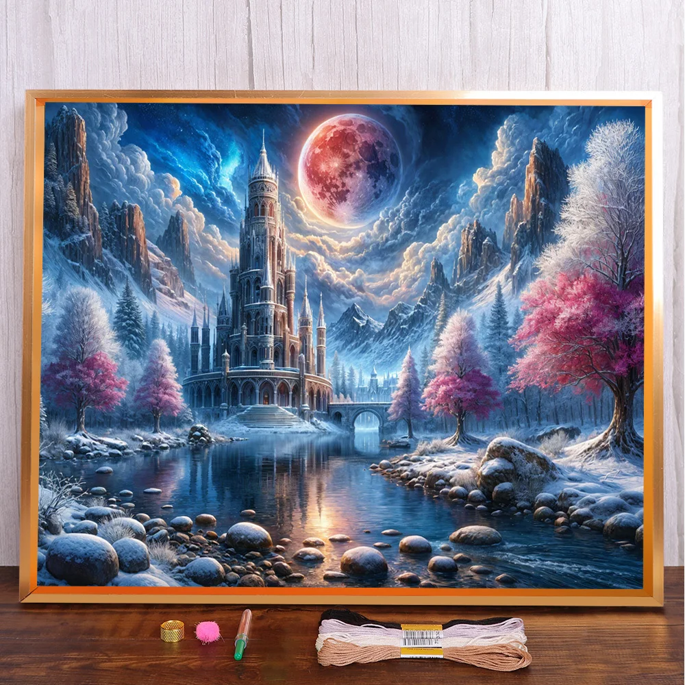 

Landscape Moon Night Castle Cross-Stitch Embroidery Patterns Knitting Needlework Handiwork Handicraft Wholesale Counted Package