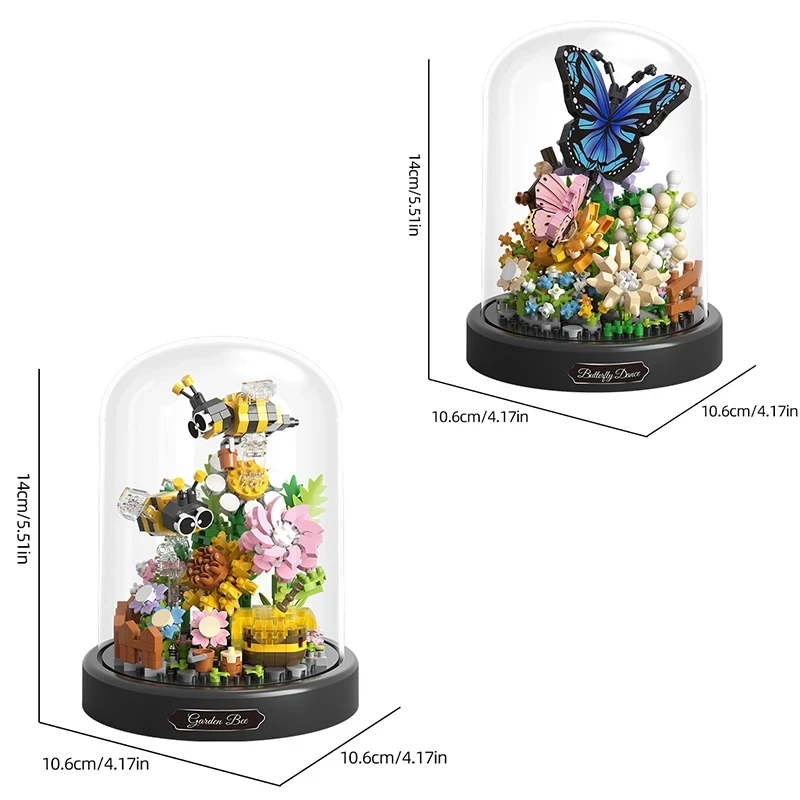 Bee Butterfly Flower Bonsai Building Blocks Insect Plant Potted Model Bricks With Dust Cover Teenagers\' DIY Toy Holiday Gifts