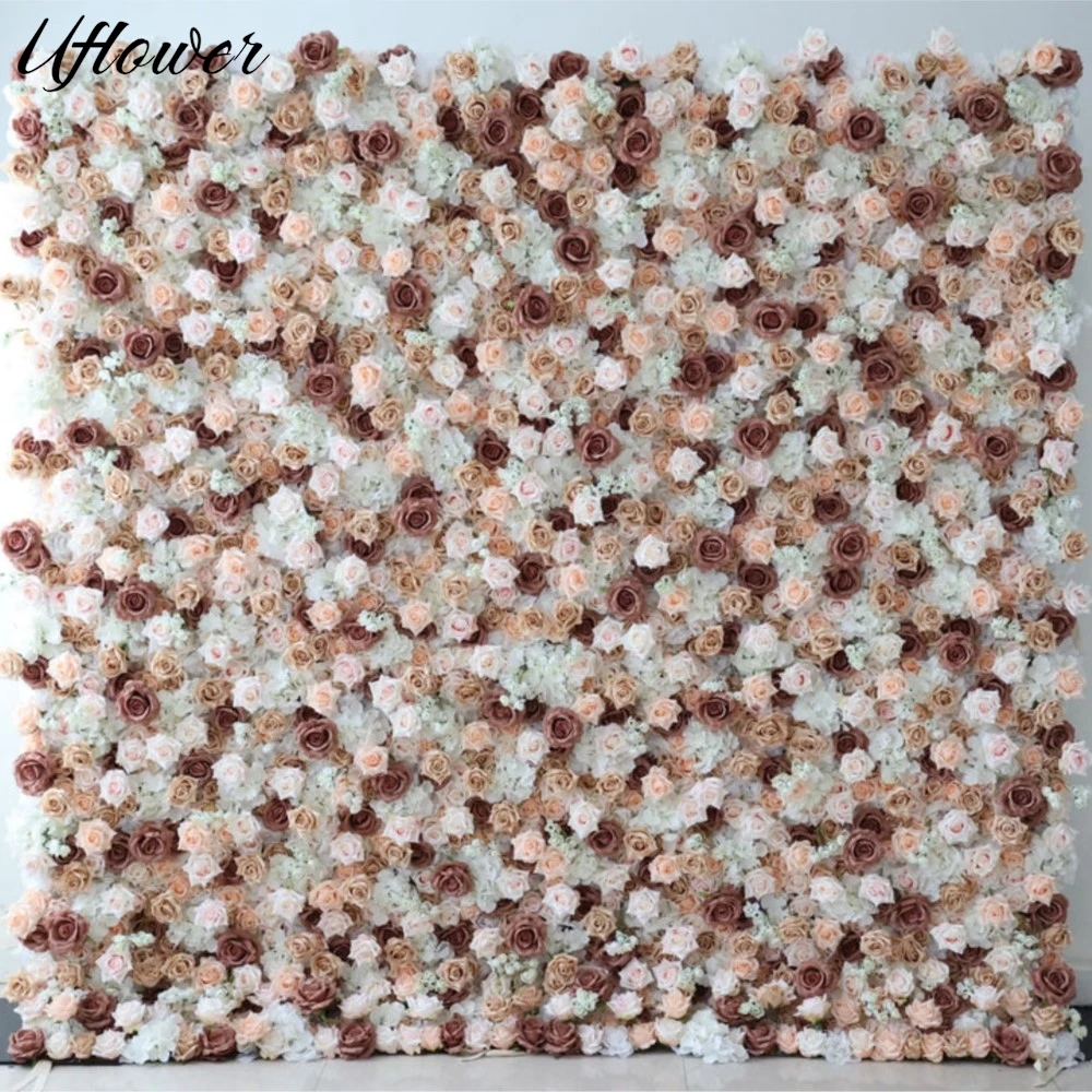 

Uflower Luxury White Brown Rose Hydrangea 3D Flower Wall Wedding Backdrop Party Event Props Flower Arrangement Curtain Hanging