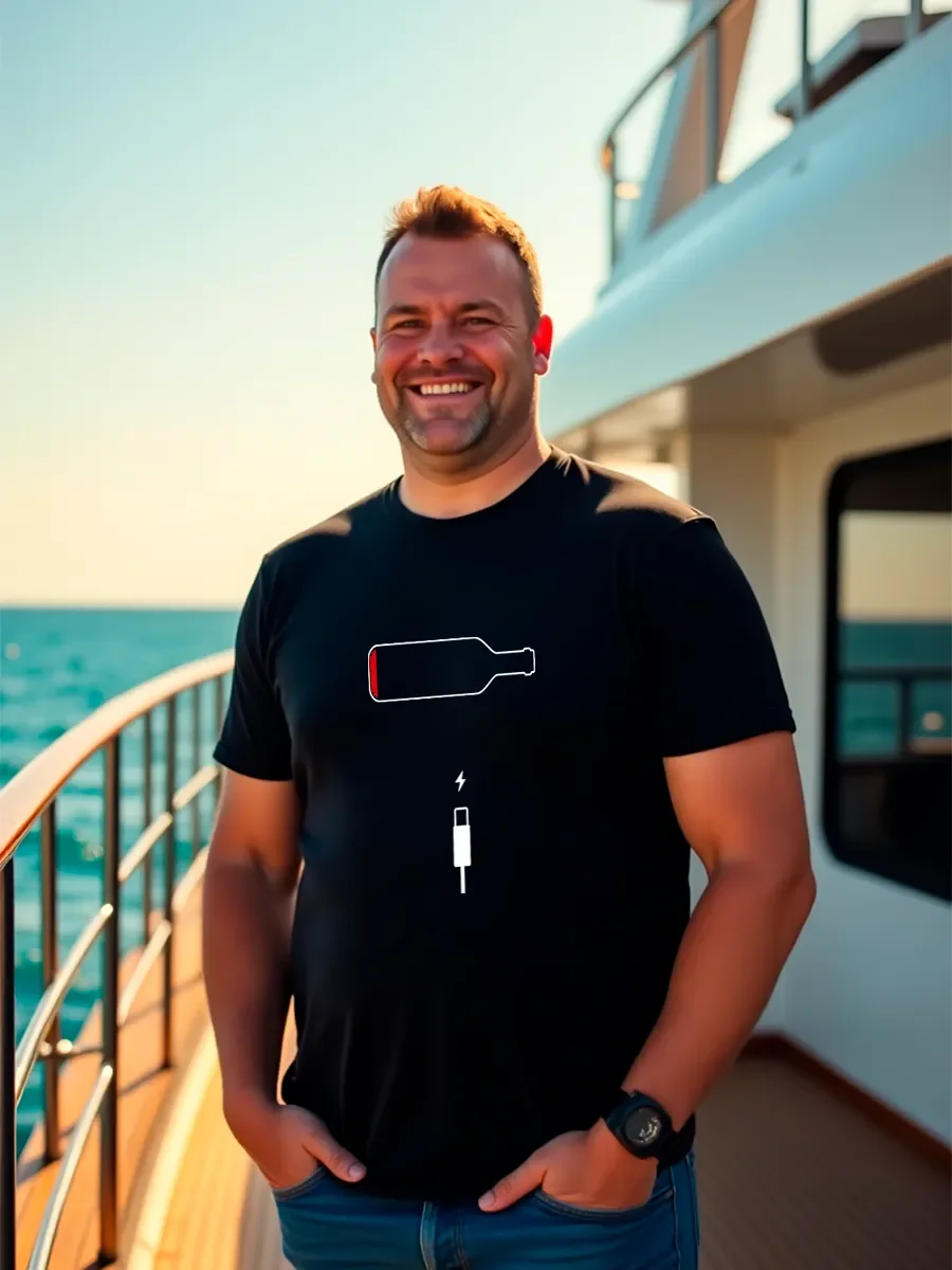 تي شيرت قطني من Wine Humor - تي شيرت برسومات شحن زجاجة النبيذ المضحكة - قميص أسود أنيق لعشاق الكحول وعشاق الفكاهة