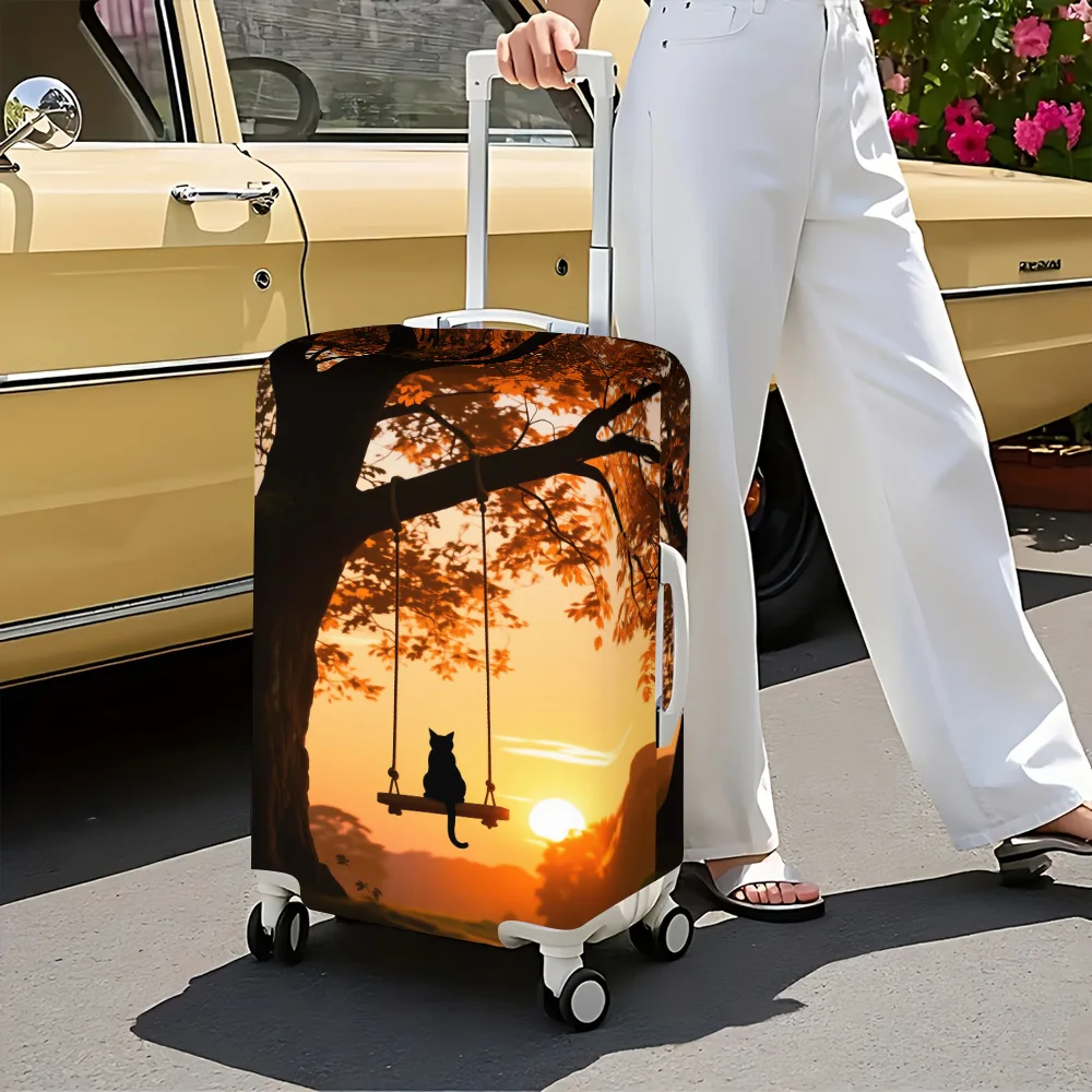 1pc Cat On Swing Sunset Print Luggage Cover. Fits suitcases from 18 to 32 inches; effectively protects your luggage.