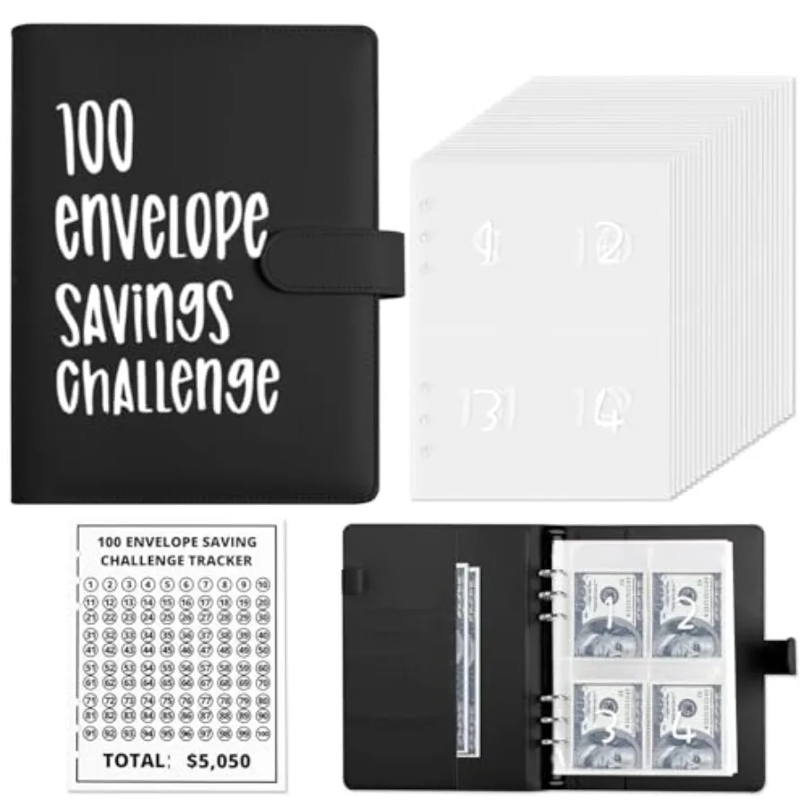 

Money Saver Budget Binder Book with Pouches, 100 Envelope Challenge Binder with Numbers, A5 Money Budget Envelopes for Cash Sav