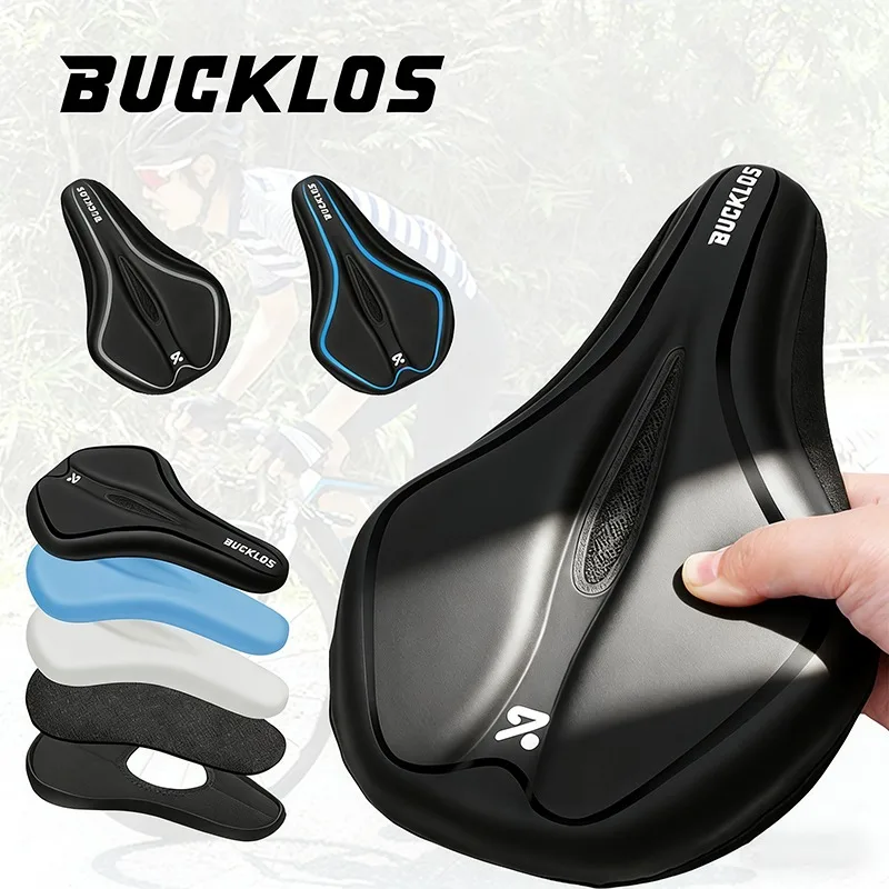 

BUCKLOS Bike Seat Cover PU Leather Gel Padded Cushion Cover Breathable Thickened Anti-slip Groove Seat Cover Bike Accessories