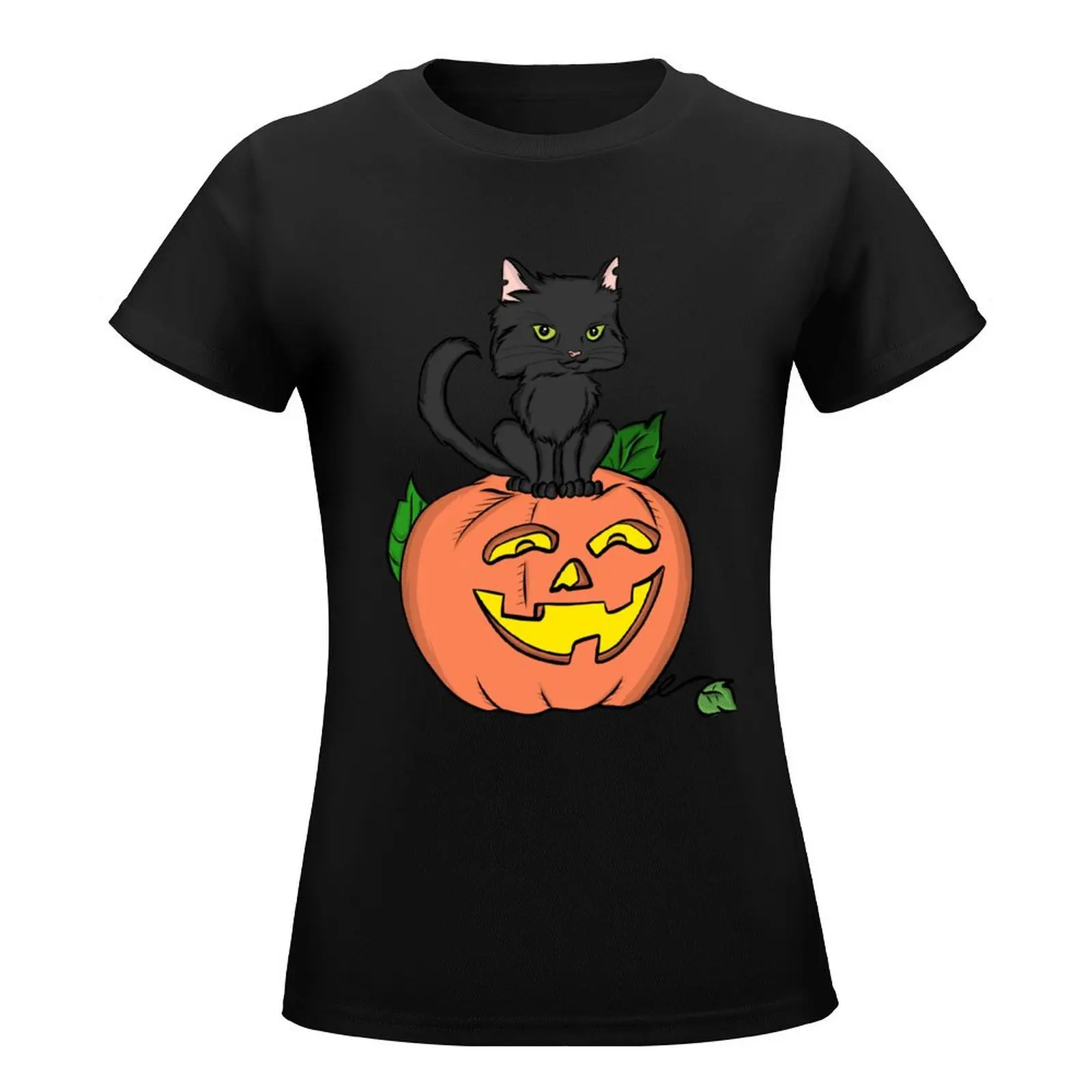 Black Cat & Pumpkin T-Shirt korean fashion funny Woman fashion