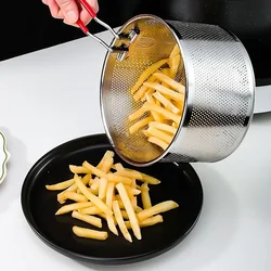 304 Stainless Steel Fried Mesh Kitchen Fry Basket Cooking Basket Fry Pan Oil Pan Strainer Noodle Spoon Colander French Fries