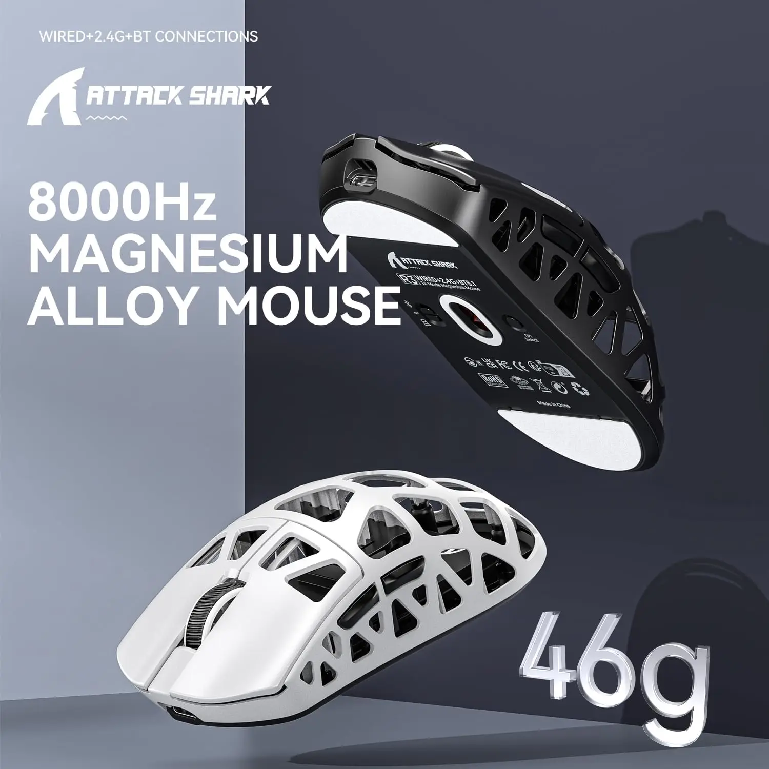 Imagem -06 - Mambasnake-ultimate Light Magnesium Alloy Mouse Taxa de Pesquisa sem Fio 26000dpi 2.4g bt Wired Gaming Ataque Tubarão r3 46g