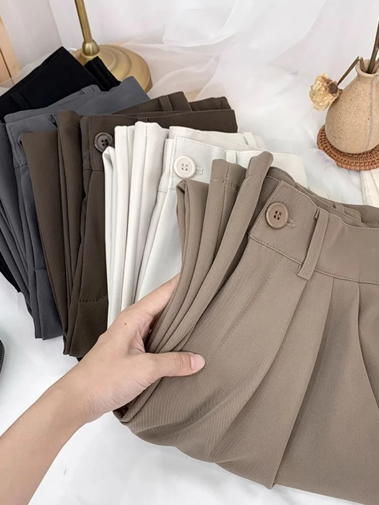 

Брюки-трубы женские летние с высокой талией, зауженные к низу, тонкие, повседневные, широкие, корейский стиль, для стройности